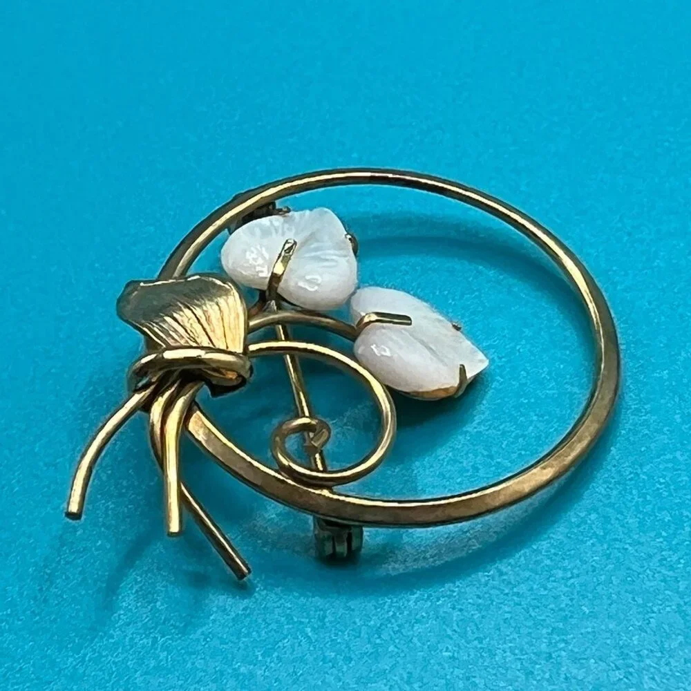 Vintage Creed Brooch Mother of Pearl 1/20 12 KT GF Abalone Gold Tone‎ Pin